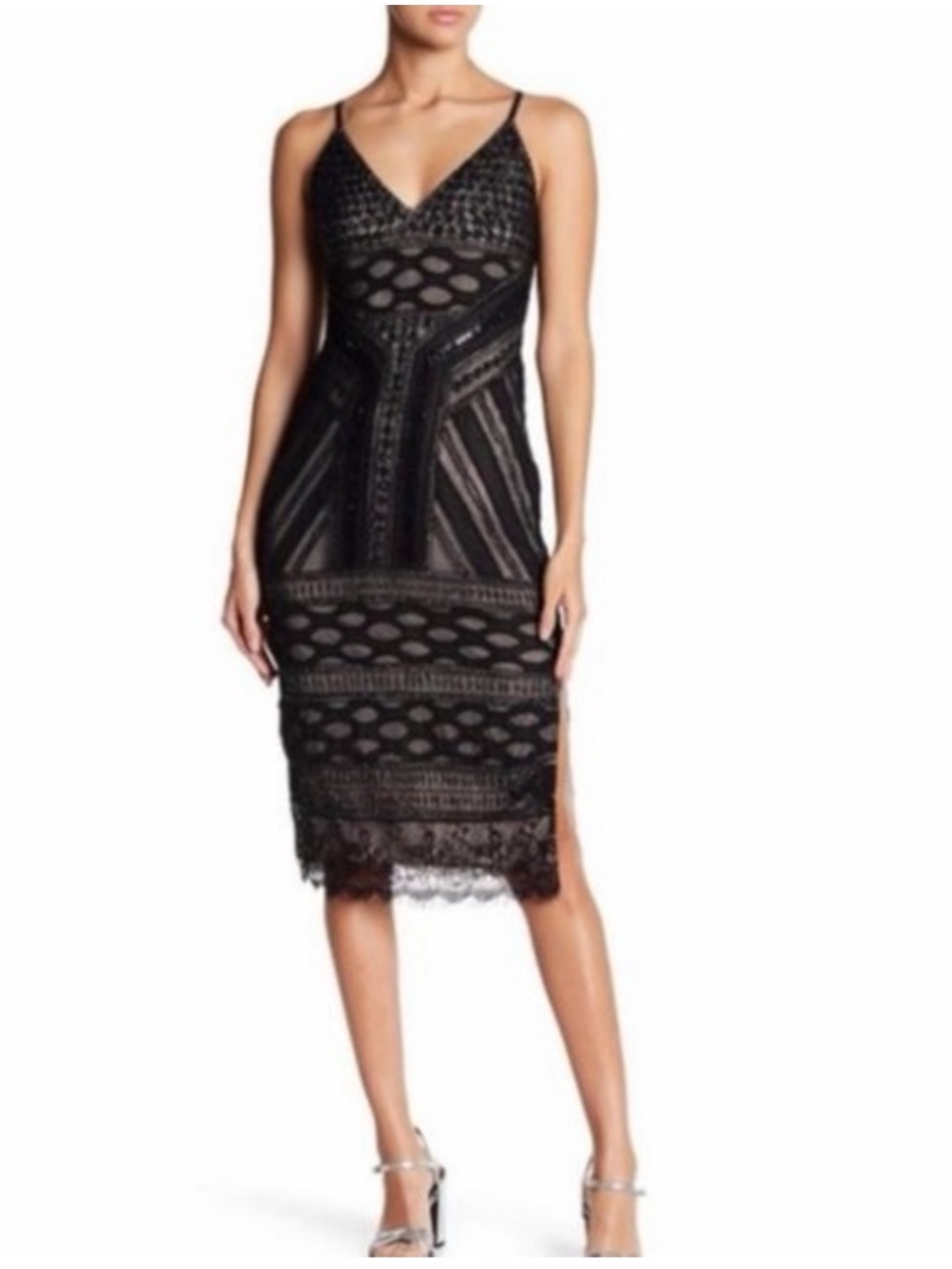 Alice + Olivia Silvia Slit Beaded Sequin Dress Black Size 6